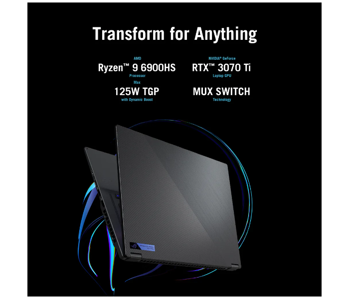 Asus Rog Flow X16 Gv601Rw-M5056W 16 Inch Qhd Plus Amd Ryzen R9 6900Hs Processor 32Gb Ddr5 Ram 1Tb Ssd 8Gb Nvidia Geforce Rtx 3070Ti Graphics Windows 11 Home With Asus Backpack And Stylus Pen - Grey - Zoom Image 2
